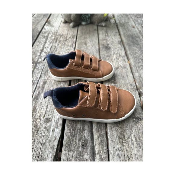 Old navy Sneakers Tan Navy White Sole Triple Strap Hook & Loop Sz 9 Toddler - Picture 6 of 9